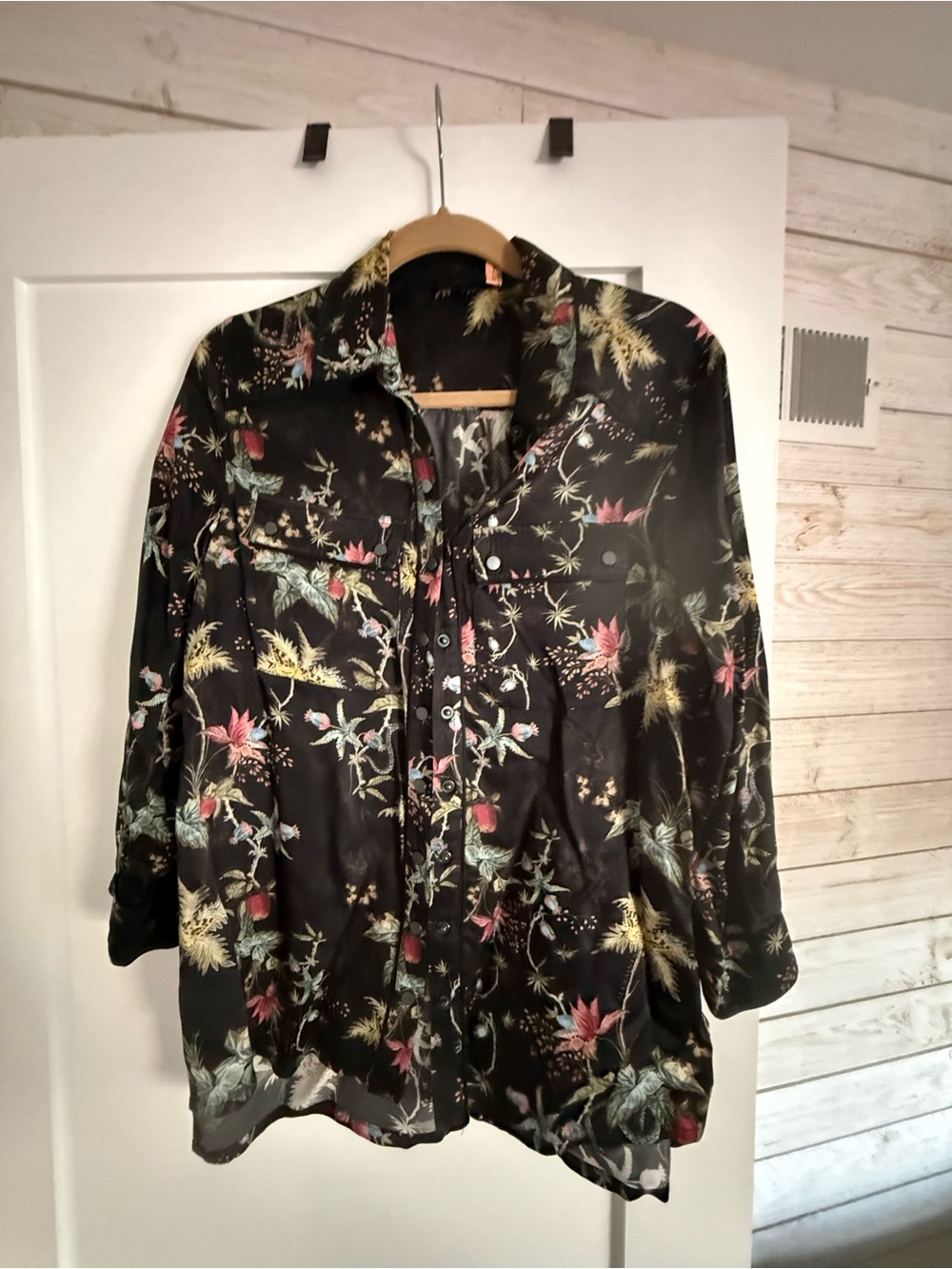 AllSaints Black Floral Button-Down Blouse